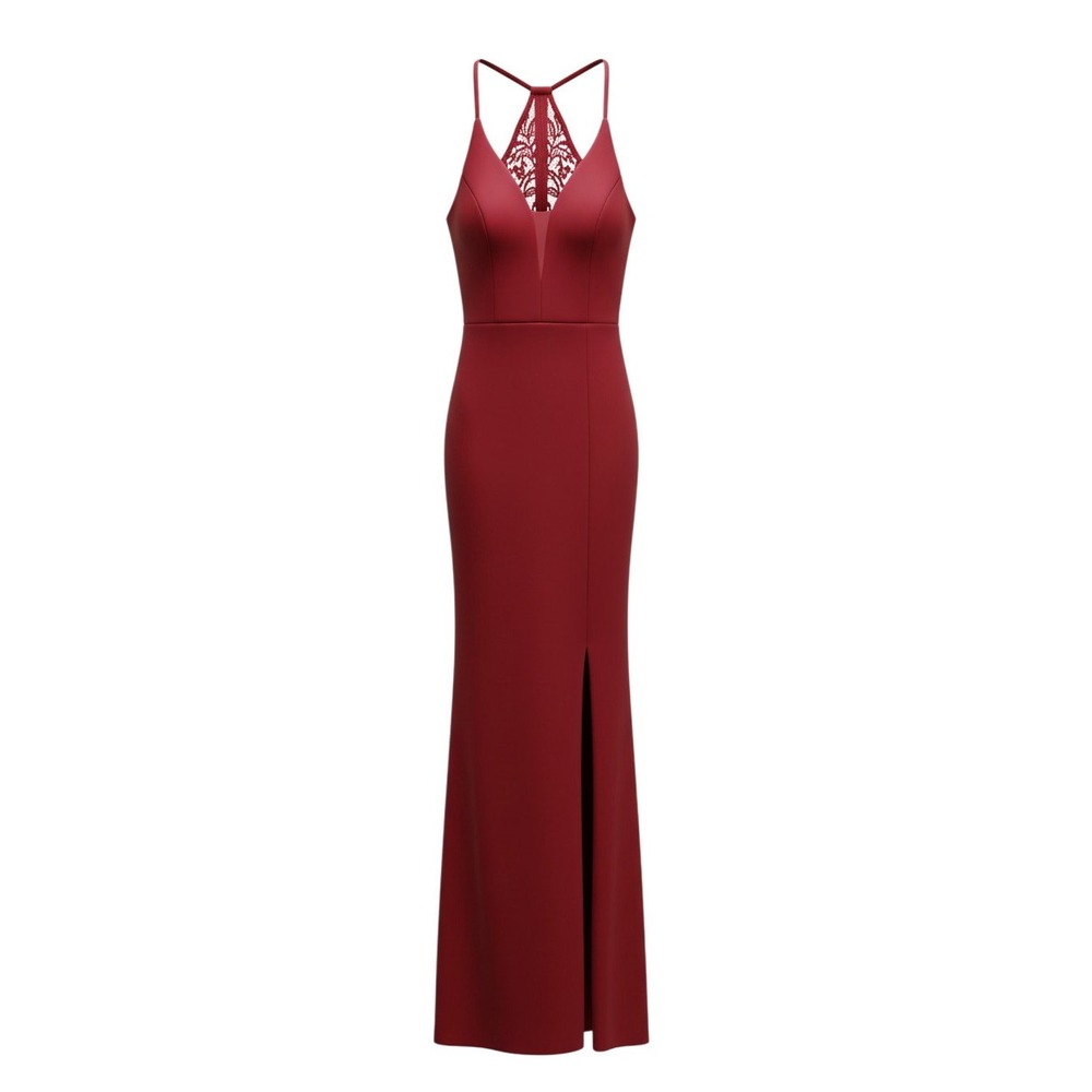 Emerald Sundae Maxi Dress Womens Large Red Lace Back Slit Formal Gown